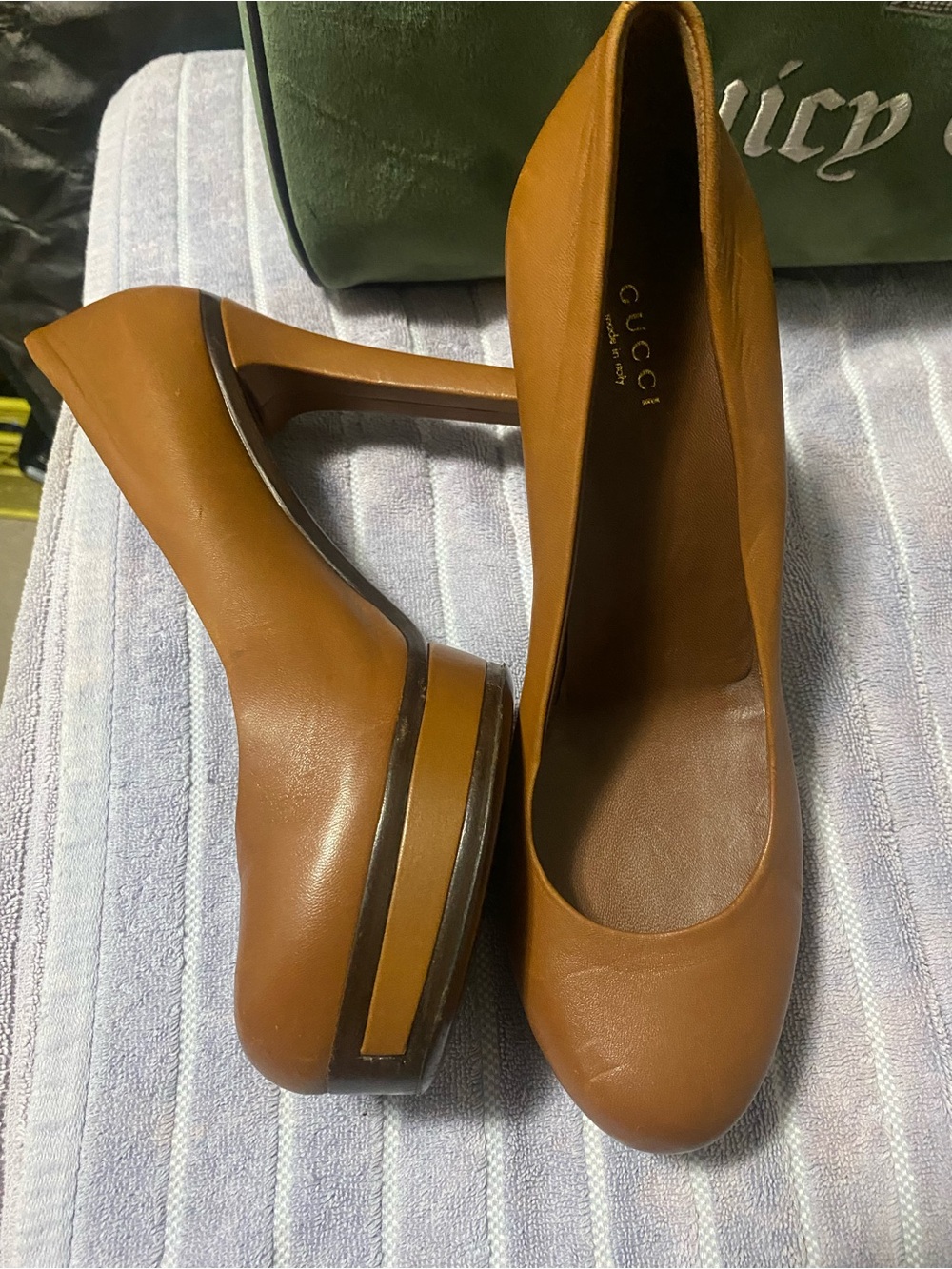 Gucci Brown Leather Charlotte Platform Pumps Round Toe Stiletto Heels Size 40